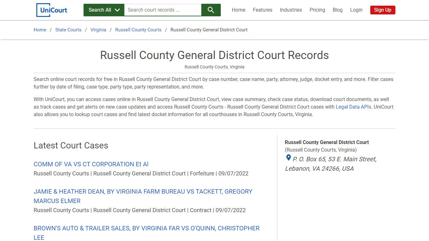 Russell County General District Court Records | Russell | UniCourt