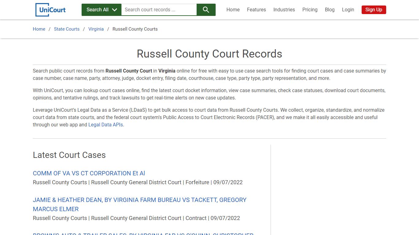 Russell County Court Records | Virginia | UniCourt